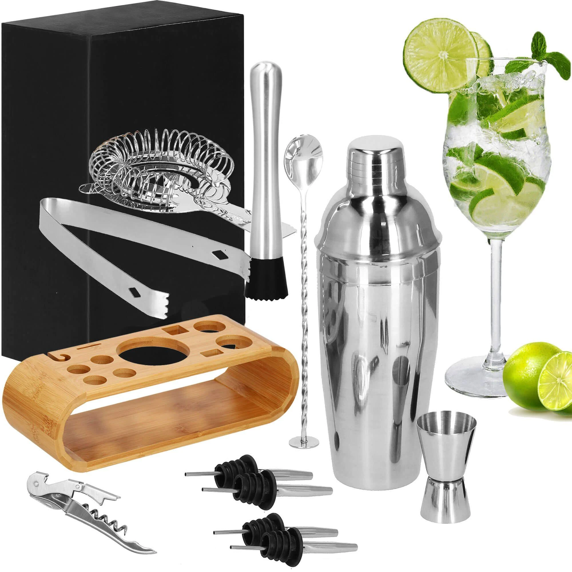 Springos Kokteilių gaminimo rinkinys su bambuko stovu PROFESSIONAL SET, 750ml 12vnt. MAXI