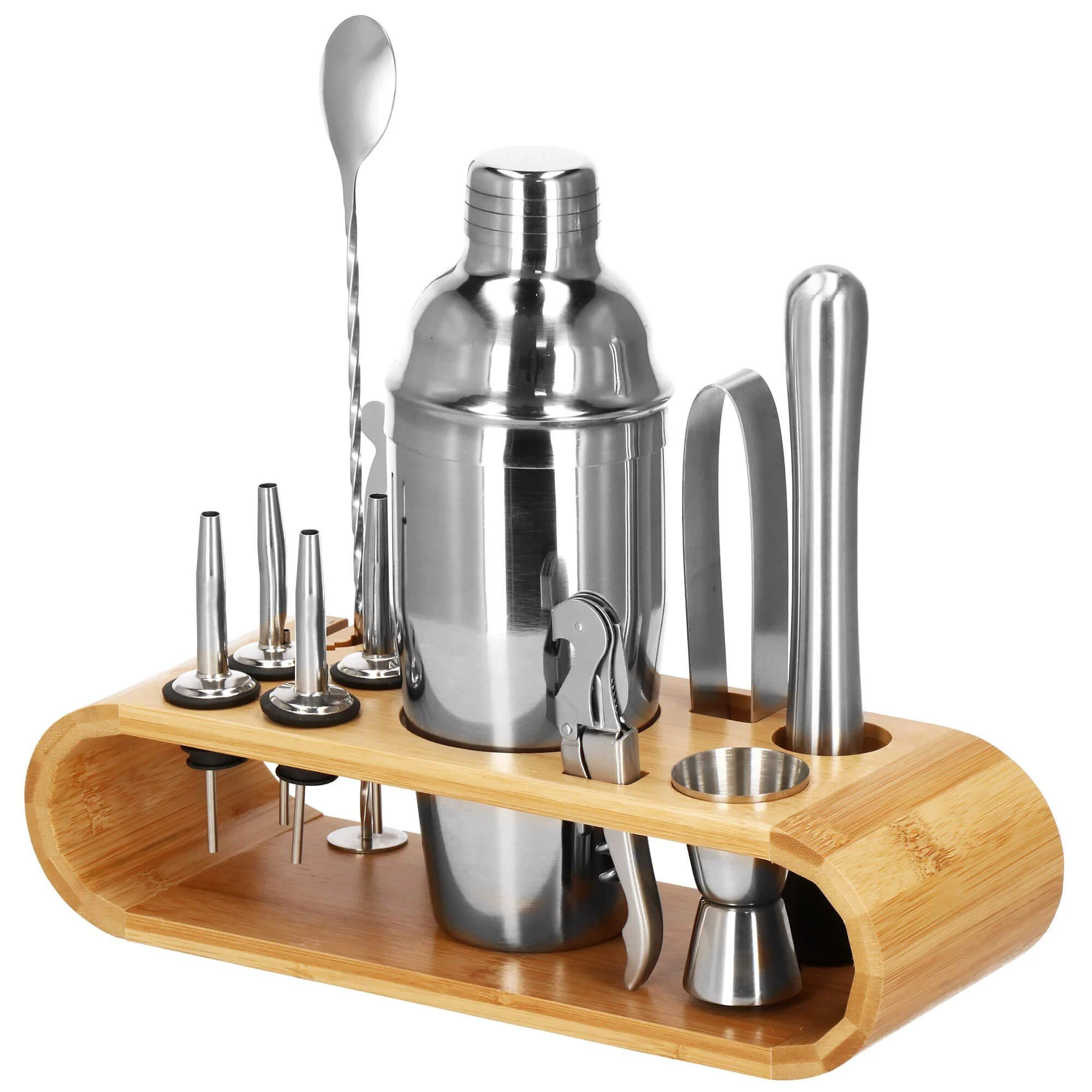 Springos Kokteilių gaminimo rinkinys su bambuko stovu PROFESSIONAL SET, 750ml 12vnt. MAXI
