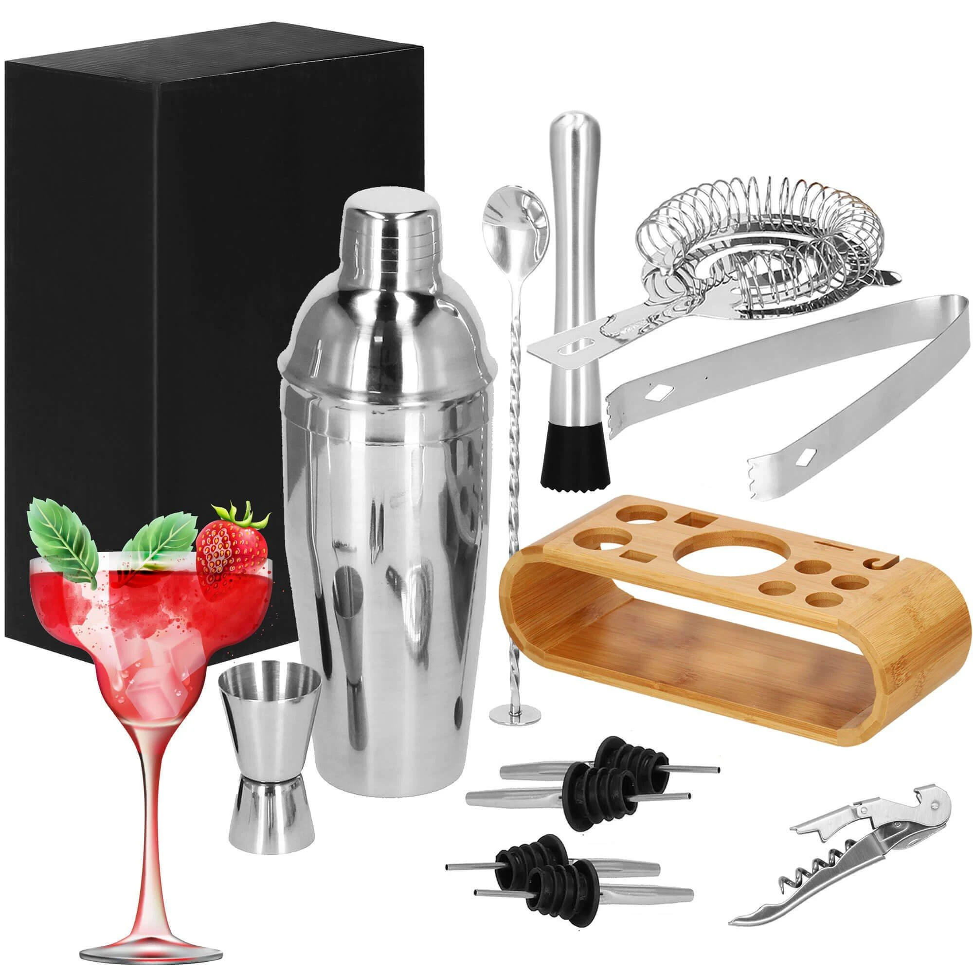 Springos Kokteilių gaminimo rinkinys su bambuko stovu PROFESSIONAL SET, 750ml 12vnt. MAXI
