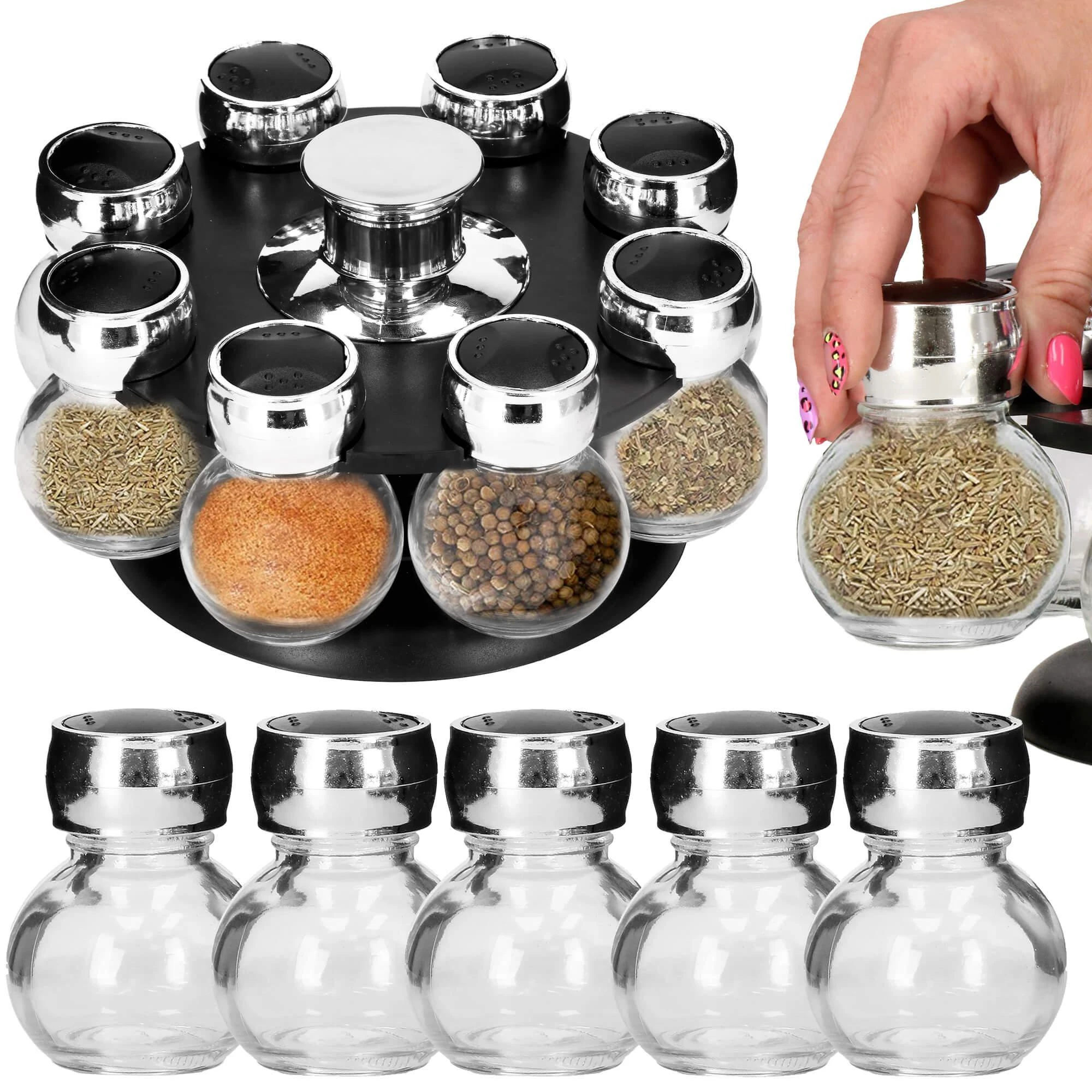 Prieskonių lentyna Springos su 8 stiklainiais