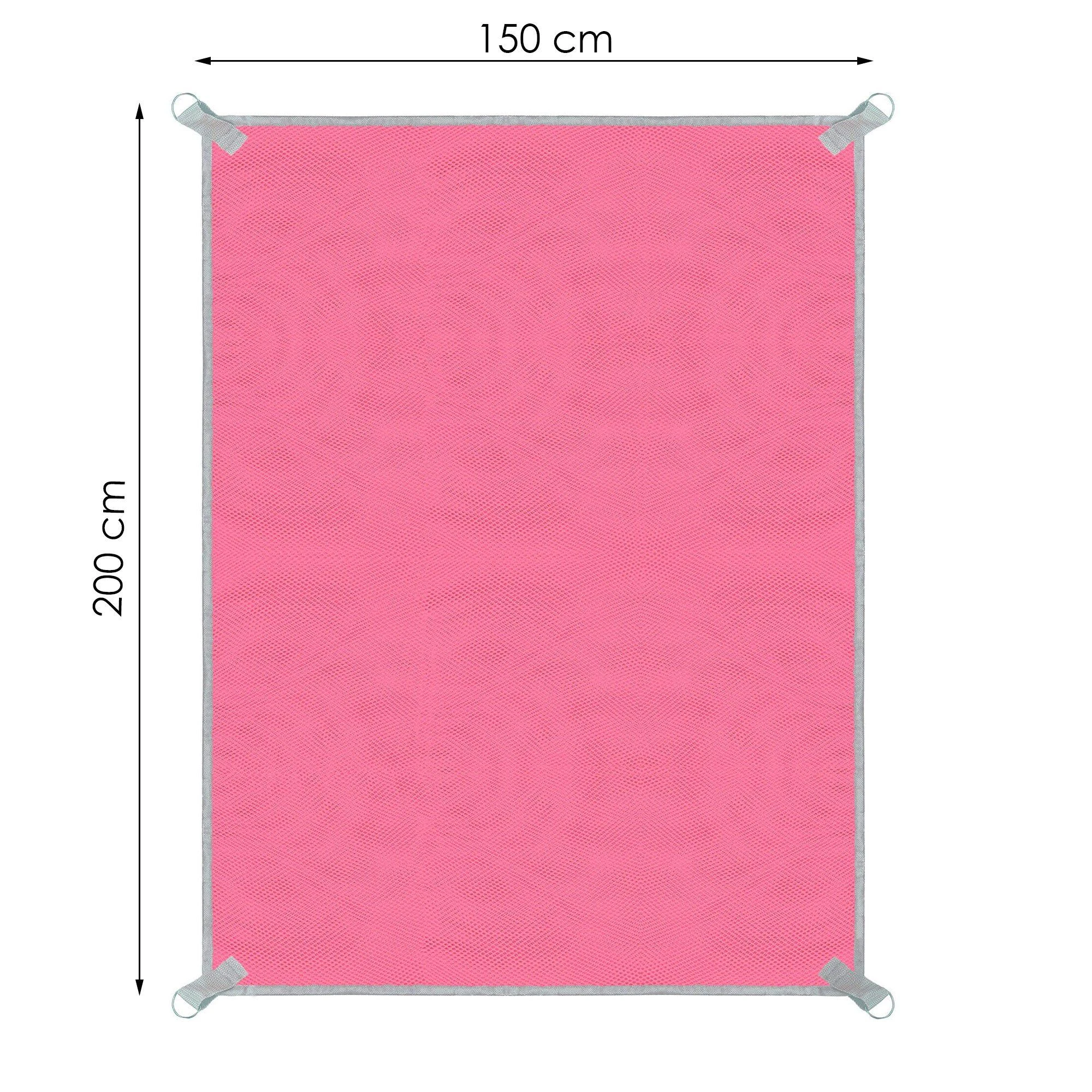 Rožinis 200x150 cm paplūdimio paklotas su kilpomis