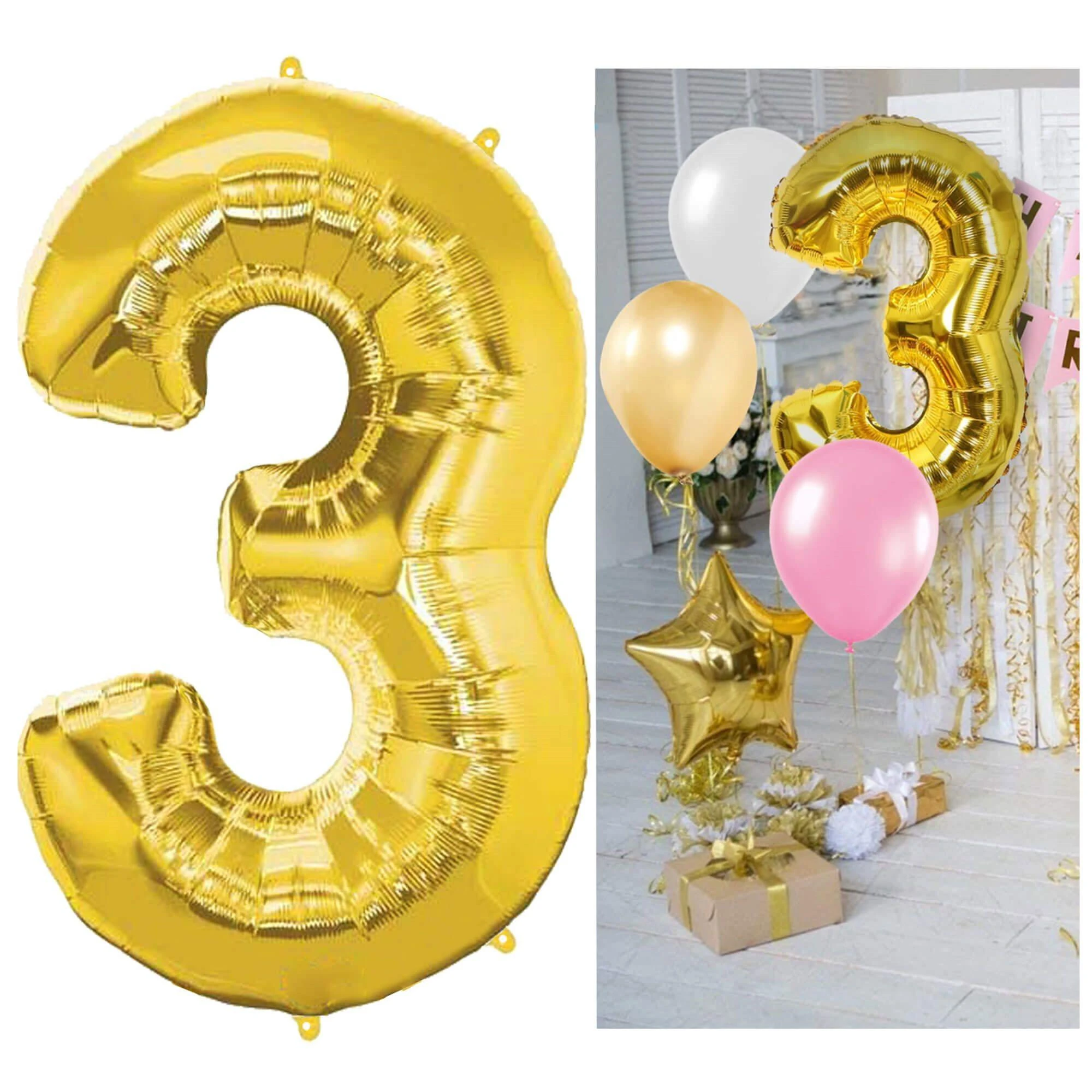 Springos Pripučiamas skaičius „3“ auksinis 40 cm