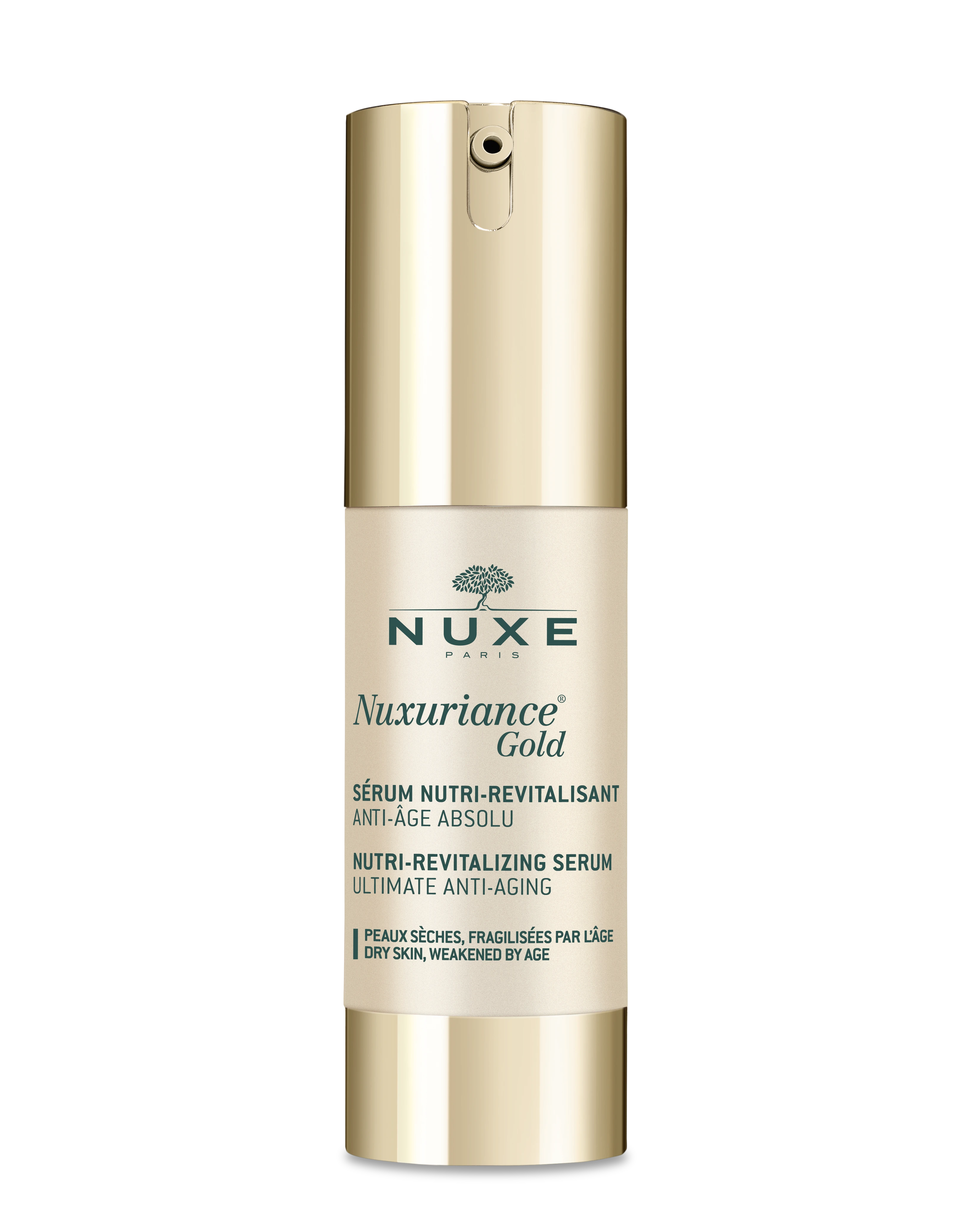 Nuxe Maitinamasis-gaivinamasis maksimaliai nuo senėjimo saugantis serumas „Nuxuriance® Gold Nutri-revitalizing serum ultimate anti-aging“, 30 ml