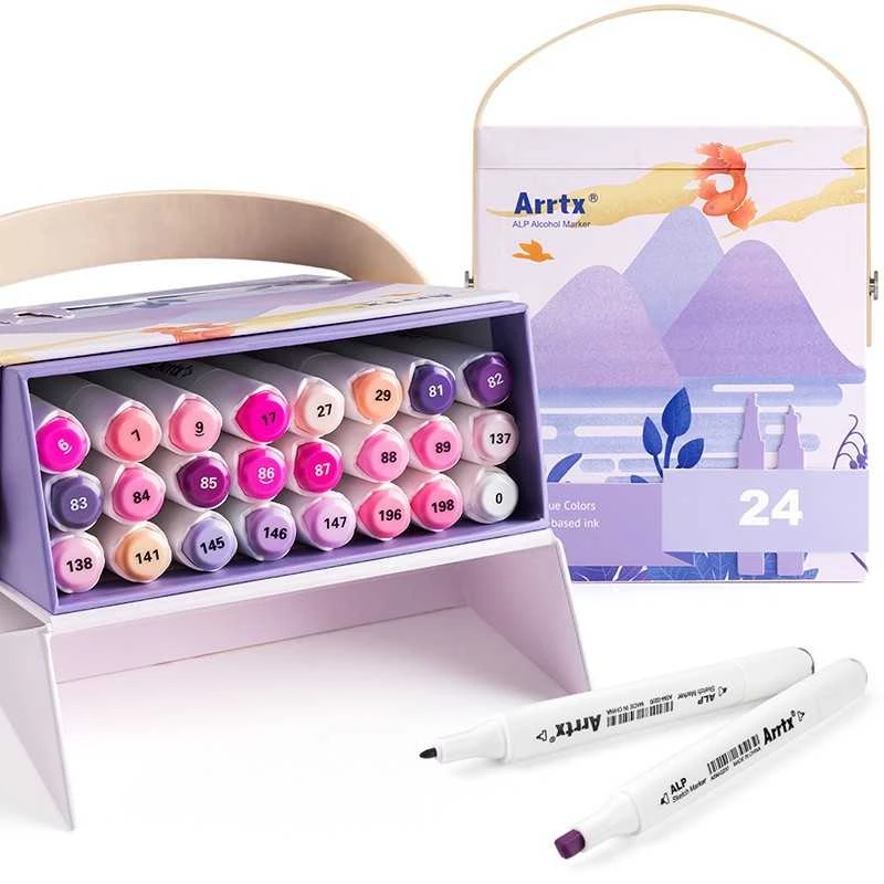 Dvipusiai markeriai - flomasteriai ARRTX Alp, 24 spalvų, violetinio tono