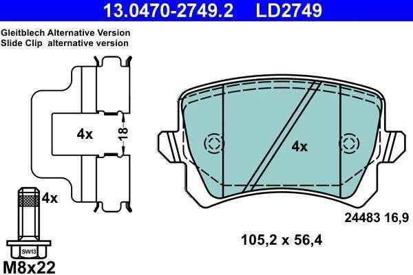 ATE Stabdžių trinkelių komplektas AUDI A4 VW Golf VI SEAT SKODA 1J0411314AC A0004202804