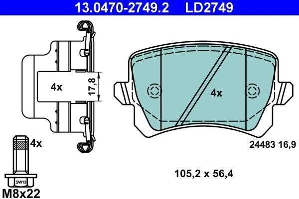 ATE Stabdžių trinkelių komplektas AUDI A4 VW Golf VI SEAT SKODA 1J0411314AC A0004202804
