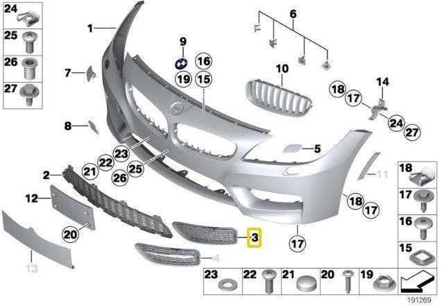 AUTENTIŠKAS BMW E89 Roadster Priekinis Bamperis M Grotelės Kairė 51118038091