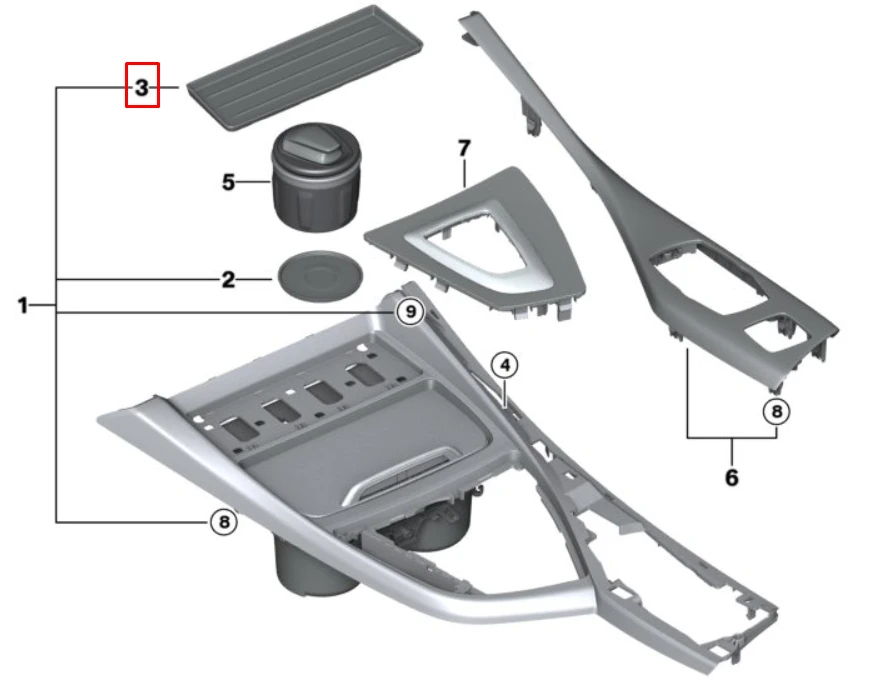 BMW 1 2 SERIES F20 F22 Centrinės konsolės daiktadėžės kilimėlis 51169396027 Originali