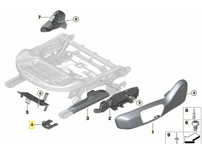 BMW 1 2 X1 X2 Z4 SERIES priekinių sėdynių bėgių dangtelis originalus 52107395068