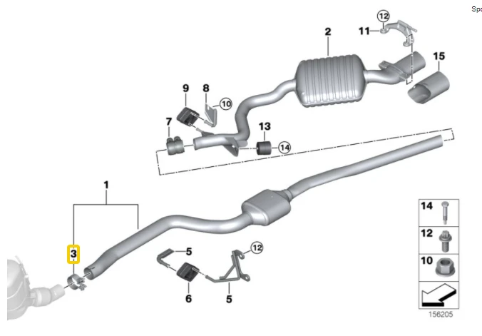 BMW 1 3 5 serijos X1 X3 X5 X6 priekinio išmetimo DPF duslintuvo spaustukas 18308506992 originalus