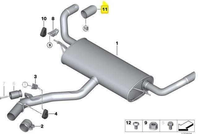 BMW 1 Serija 116i 118i 120i 125i Tailpipe Tipas Chromas Dešinys Originalus 18307535435