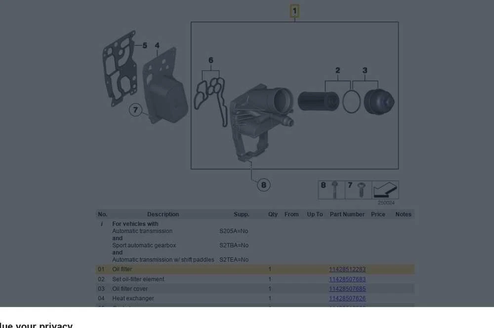 BMW 1er F20 3er E90 E91 F31 N47 alyvos filtro korpusas Alyvos filtras 11428512283 Originalus