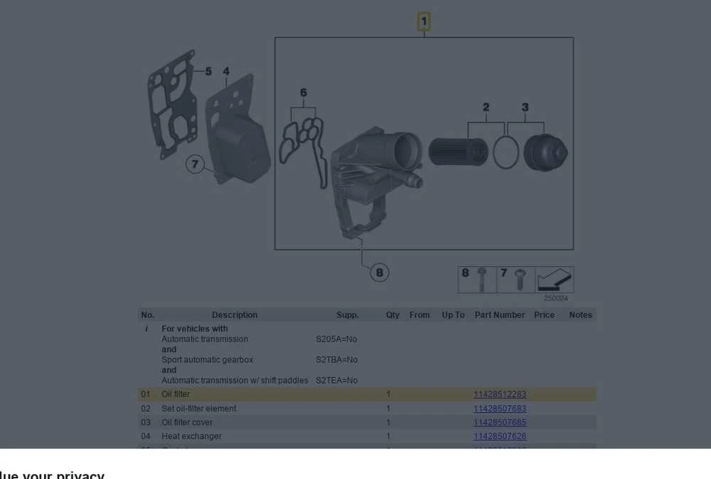 BMW 1er F20 3er E90 E91 F31 N47 alyvos filtro korpusas Alyvos filtras 11428512283 Originalus