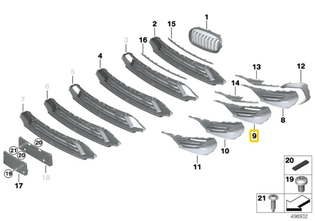 Bmw 2 F45 F46 Dešinė Šoninė Grotelė Originalus 51117460162