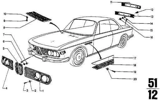 BMW 2.5CS 3.0CSL Gaubto Grotelių Ventiliacijos Anga Juoda Originalus 51131827276