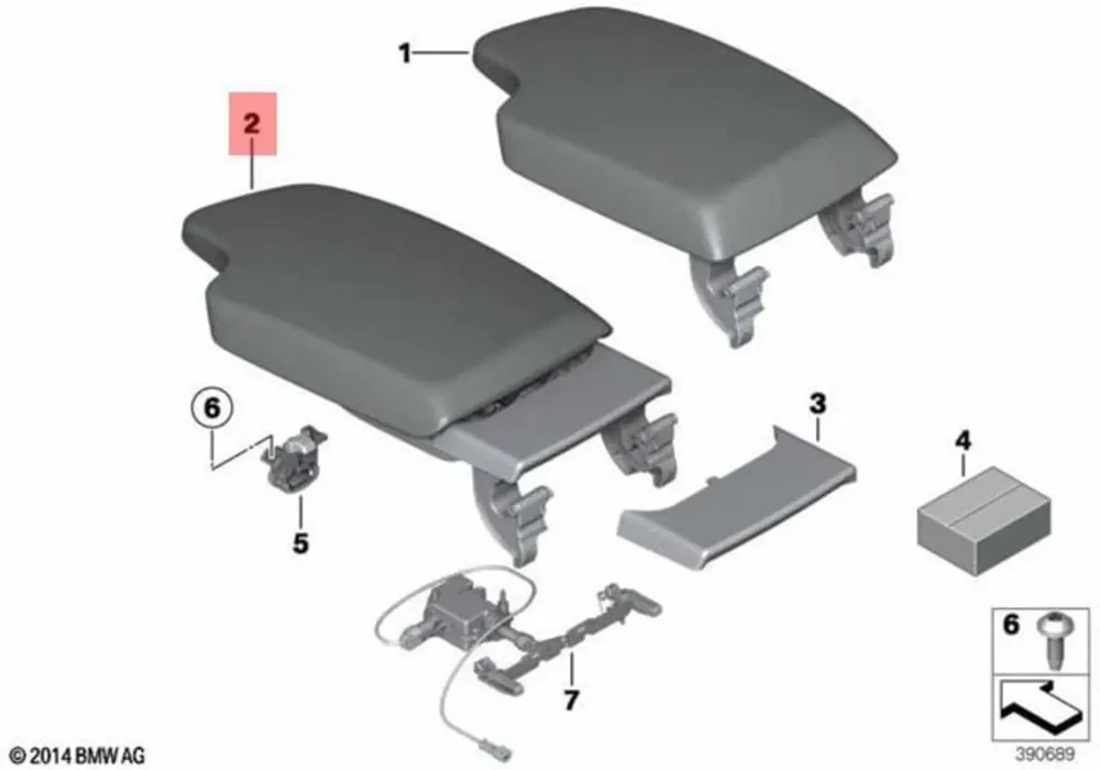 BMW 3 4 Serija F30 F31 F32 F33 F34 F36 Armrest Leatherette Front Middle Originalus 51169235437