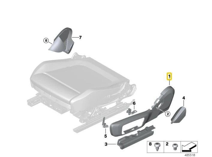 BMW 3 8 X3 X4 SERIES priekinės keleivio sėdynės elektrinės apdailos užvalkalas dešinėje pusėje originalus 52107469672