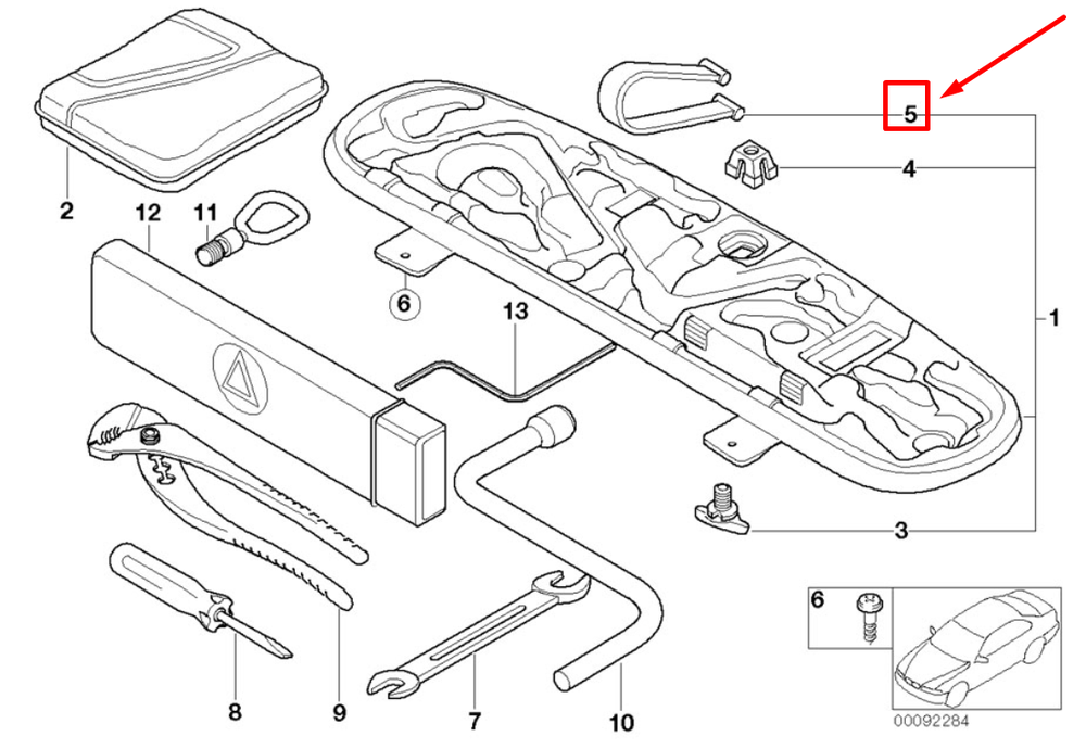 BMW 3 E46 bagažinės dangčio įrankių dėžės laikiklio dirželis originalus 71111095483