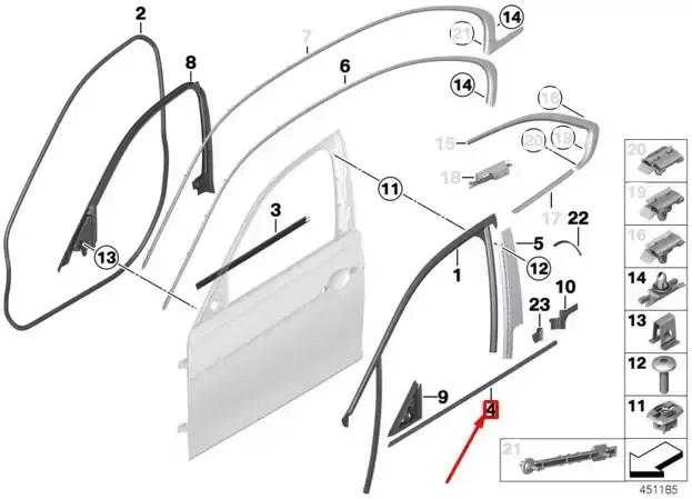 BMW 3 F30 F31 F80 M3 Channel Sealing Išorinis Durų Priekinis Dešinysis Originalus 51357298918