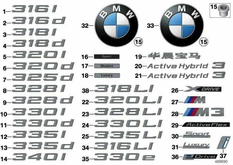 BMW 3 F30 LCI Etiketė 2015 2018 Originalus 51147407279