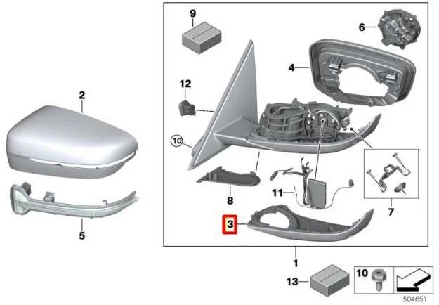 BMW 3 G20 dešiniojo apatinio veidrodžio korpuso sekcija originali 51167498208