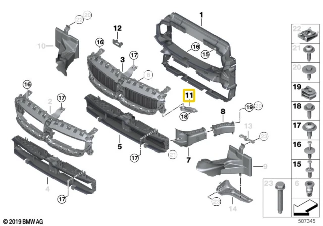 BMW 3 G20 G21 Konsolė Oro Kanalas Dešinė Europa Originalus 51647434062