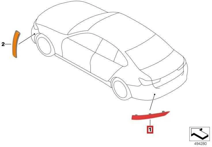 BMW 3 SERIES G20 M SPORT galinio bamperio atšvaitas dešinysis O/S 63148074230 originalus
