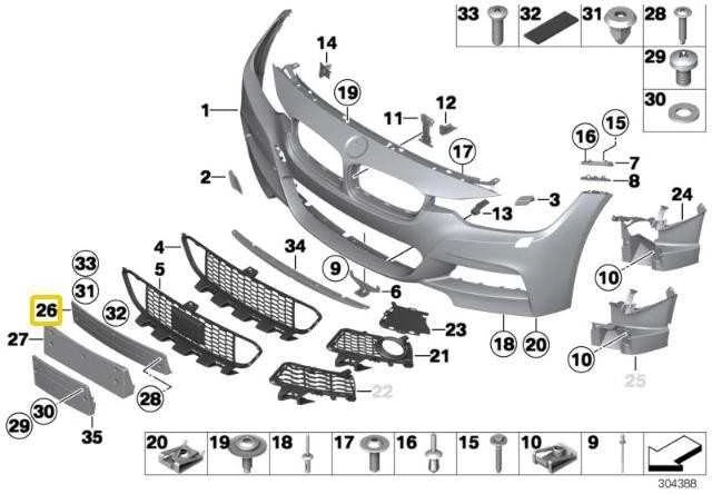 BMW 3 SERIJA F30 F31 NAUJA ORIGINALI PRIEKINĖS BAMPERIO NUMERIO PLATFORMA 8054157
