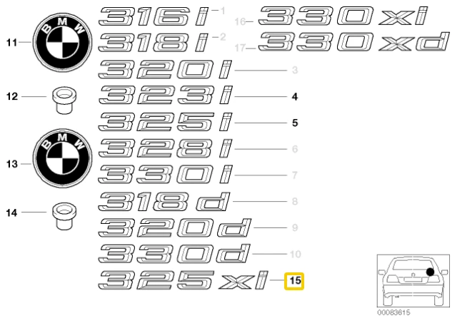 Bmw 325Xi Bagažo Dėžės Chromo Emblemė Originalus 51147032915