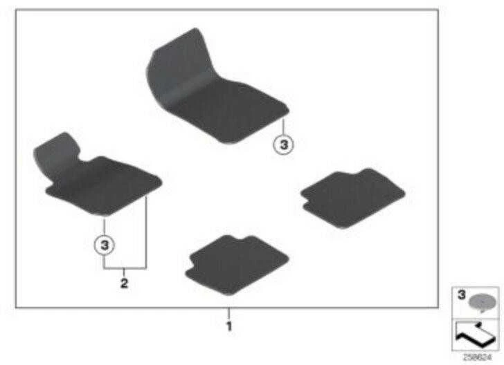 BMW F32 F82 M4 grindų kilimėlis Tekstilinis vairuotojo pusės RHD originalus 51477335849