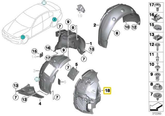 BMW 4 F32 Priekinės Kairės Ratų Arkos Apdaila Priekinė Dalys 51717260731 7260731 ORIGINALI NAUJA