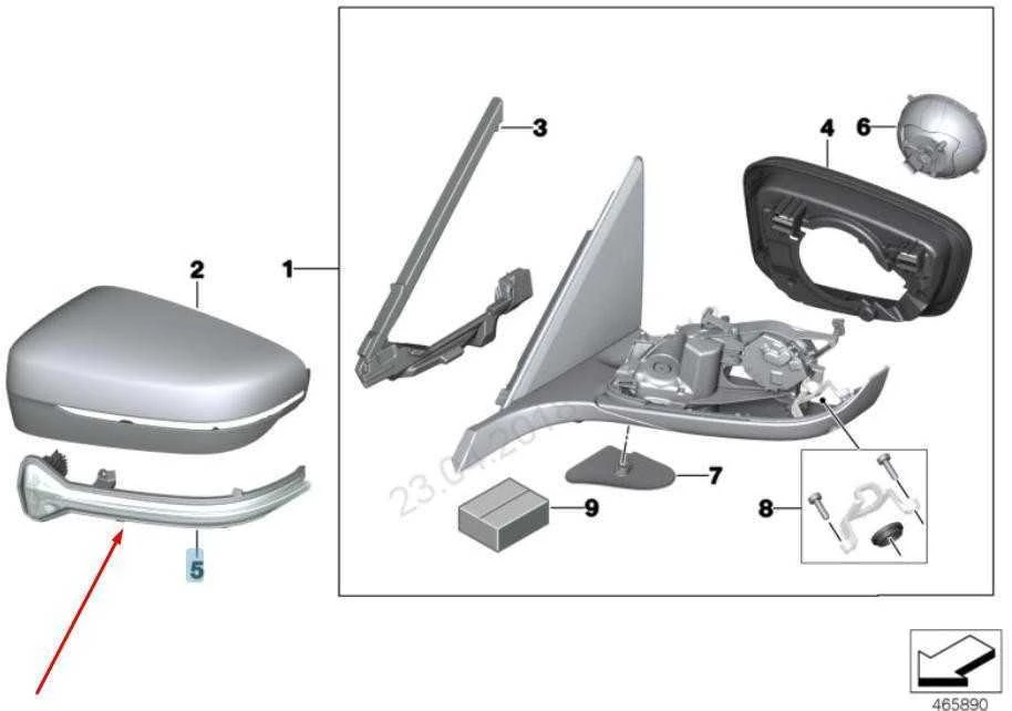 BMW 5 6 6 7 SERIES veidrodžio šoninio indikatoriaus lemputės pakartojimas dešinėje 51167414652 Originalus