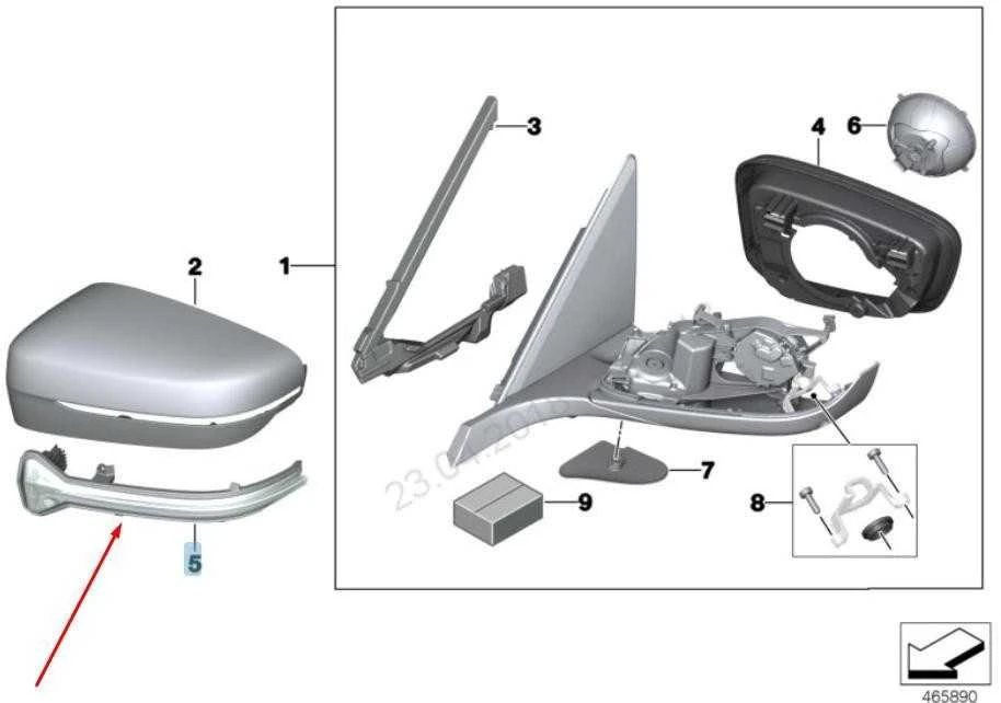 BMW 5 6 6 7 SERIES veidrodžio šoninio indikatoriaus lemputės pakartojimas dešinėje 51167414652 Originalus