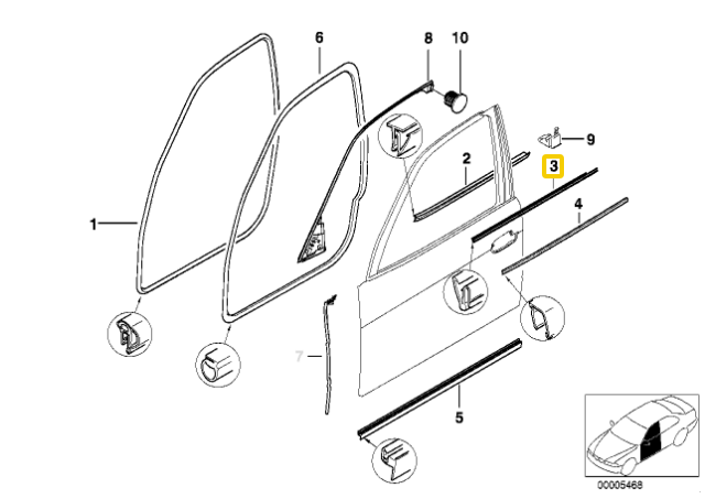 BMW 5 E39 Dešinės Durų Orinis Apatinis Slėgis Originalus 51218159236