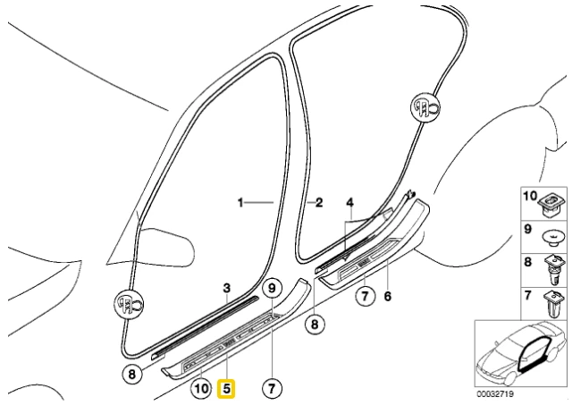 BMW 5 serijos E39 priekinės kairės vairuotojo durų juoda slenkstis originalus 51478178119