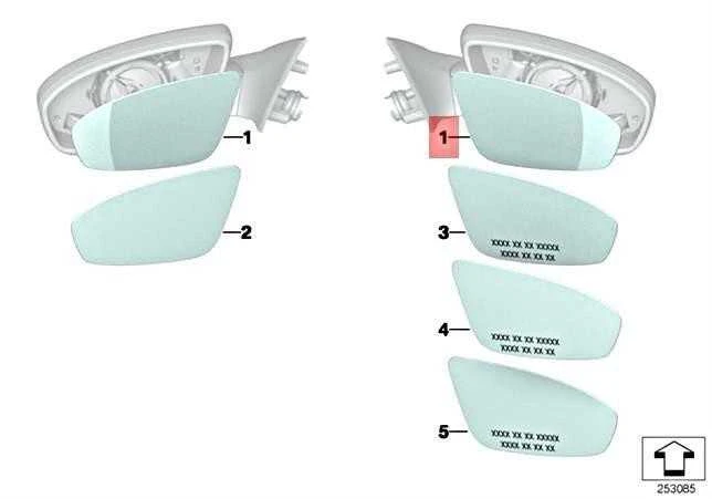 BMW 5 F10 6 F06 F12 F13 Veidrodis Stiklas Šildomas Platus Kampas Dešinysis Originalus 51168065346