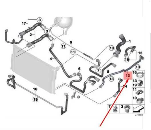 BMW 5 F10 radiatoriaus aušinimo skysčio žarna Originali 17127619688