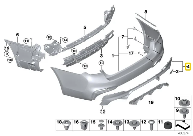 BMW 5 F90 M5 Galinis Bumperio Dėklas Primed Originalus 51128073379