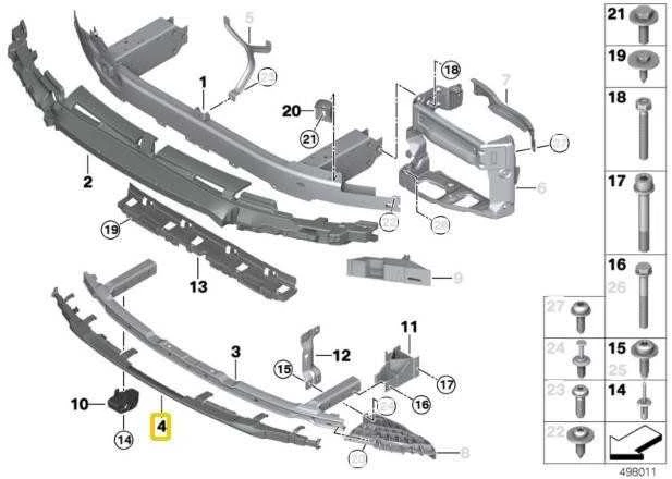BMW 5 serija G30 G31 smūgio sugėriklis apatinis priekinis -M- originalus 51118067656