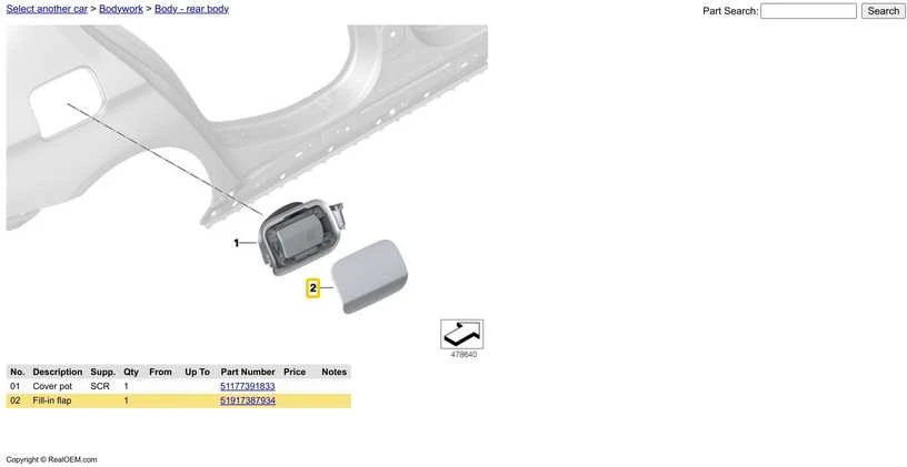 BMW 5 serijos G30 F90 M5 užpildymo sklendė 51917387934 originali