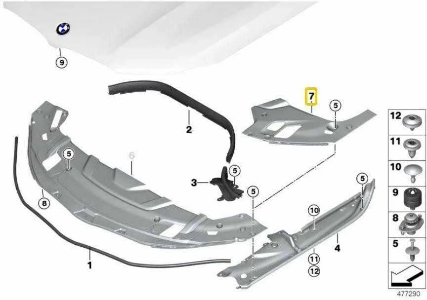 BMW 5 SERIJOS G30 G31 M5 VIRŠUTINIO VARIKLIO DANGČIO KAIRĖ N/S 51767349603 ORIGINALUS