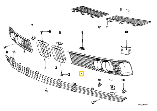 BMW 6 E24 Kairysis Priekinis Žibintas Grilis Originalus 51131839857
