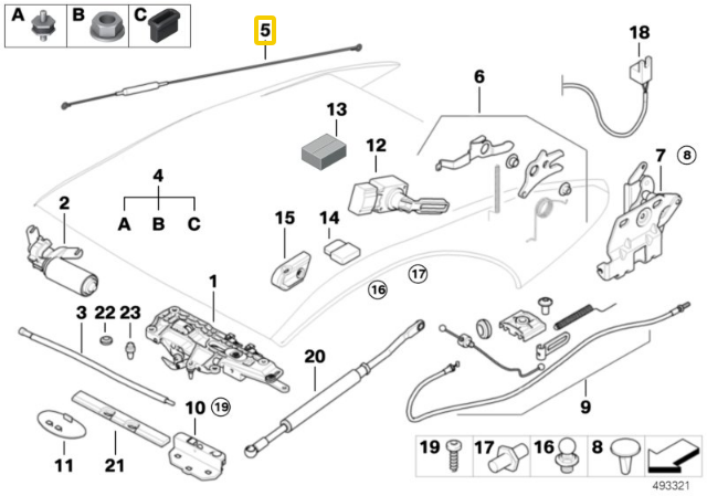 Bmw 6 E64 E64 Lci Stogų Tempimo Trosų Remonto Rinkinys Originalus 54347152560