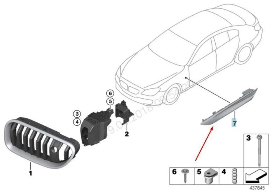BMW 6 F06 F12 F13 Priekinis Kairysis Šoninis Grotelis Originalus 51137370397
