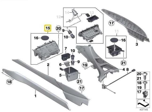 Bmw 6 F06 F12 F13 Vidurinės Konsolės Priekinis Taurių Laikiklis Originalus 51169197227