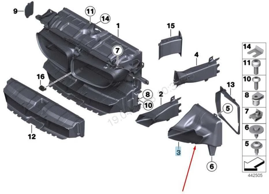 BMW 6 F06 Radiatoriaus aušinimo kairysis oro kanalas 51748050397 8050397 2016 Naujas originalus