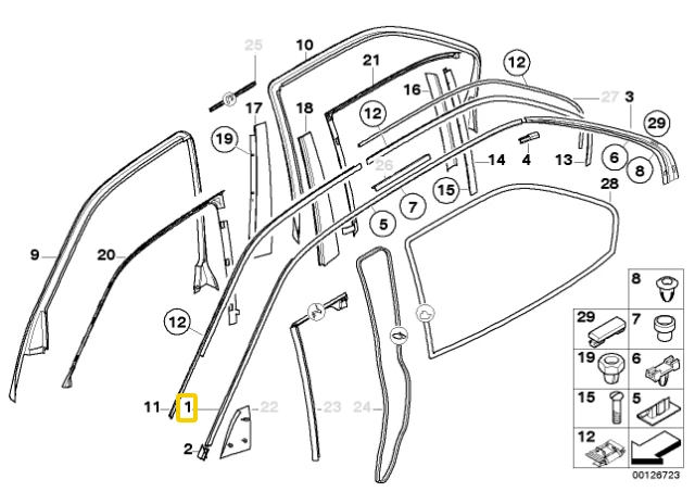 Bmw 7 E38 Stogų Kairysis Moulding Roof Originalus 51138125475