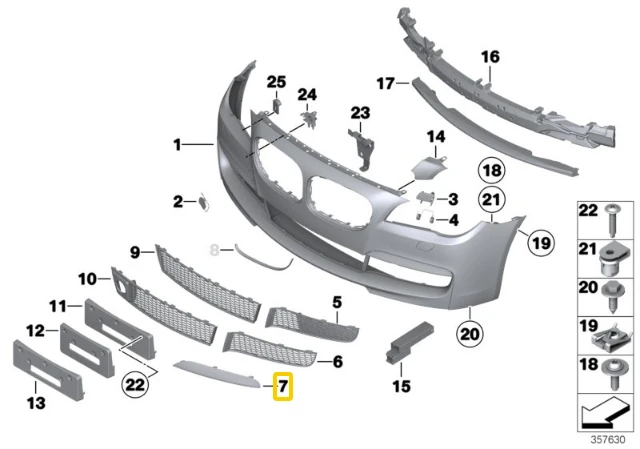 BMW 7 F01 F02 F04 08-15 M Sport priekinis bamperis Kairė chromuota apdailos detalė originali
