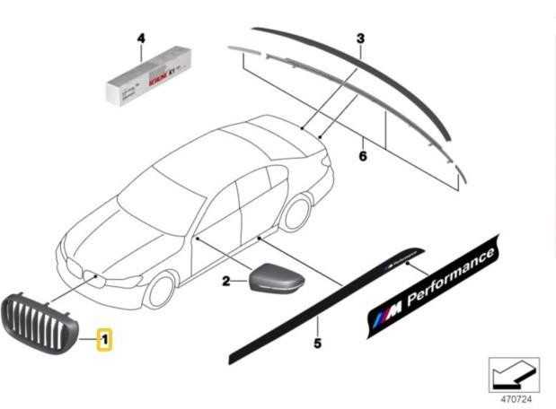 BMW 7 serija G11 G12 M Performance blizgus juodas priekinis dešinysis groteles ORIGINALUS