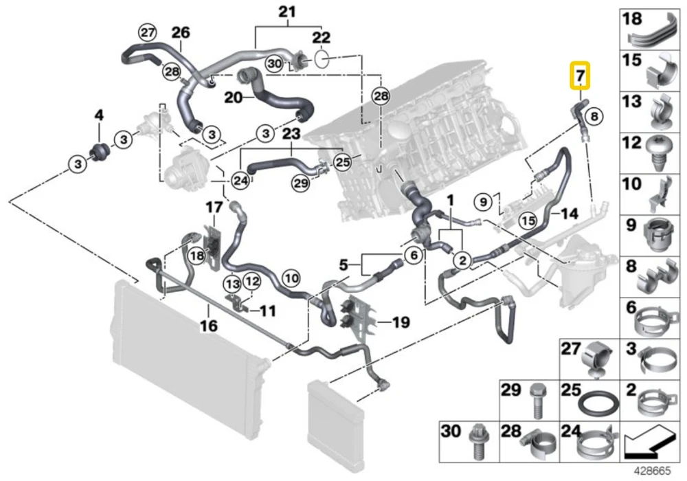 BMW Aušinimo Skysčio Žarna 5 F10 F11 7 F01 F02 Originalus 17127580962